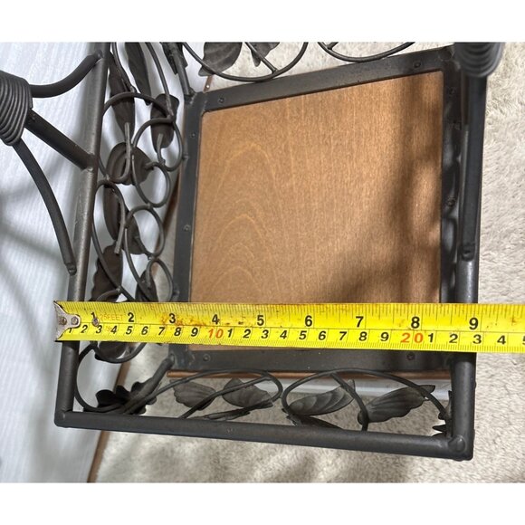 Wrought Iron Leaf Design Basket With Wooden Base 12 3/4 X 9" Heavy - Picture 11 of 13